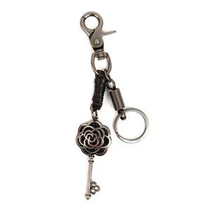 Genuine Leather & Metal Flower Skeleton Keychain